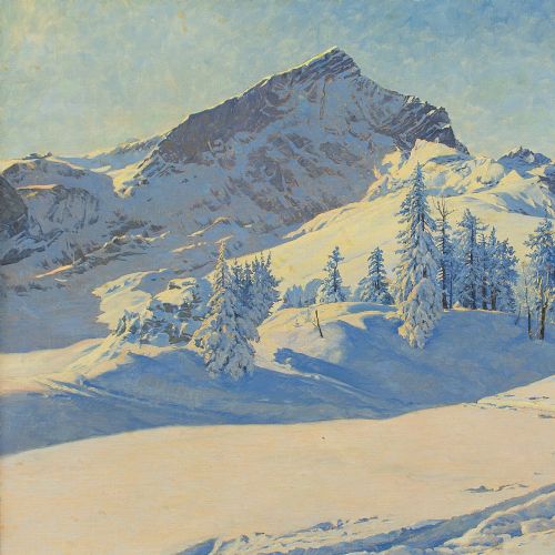 fig 2. Max Märtens, Alpine Landscape With Fir Trees - Vintage Oil Painting