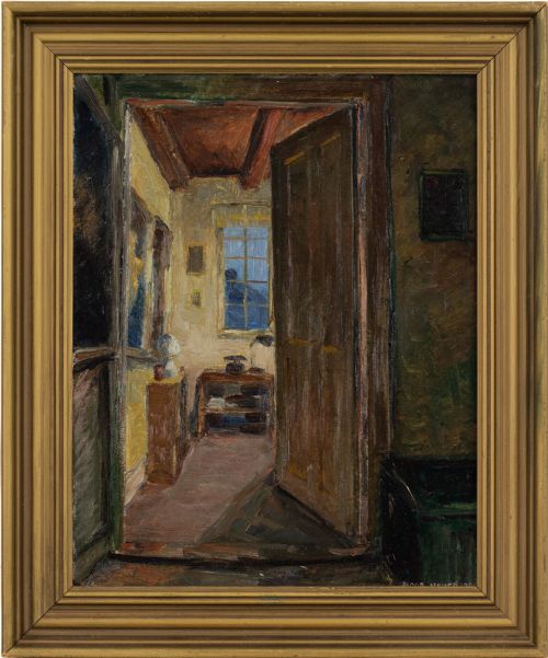 Jacob Meyer, Interior Scene with Open Door - Vintage Oil Painting