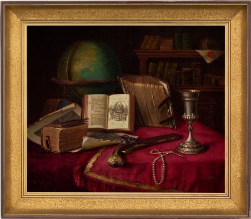 Follower of Edwaert Collier, Vanitas with Globe, Books & Pistol - Antique Oil Painting