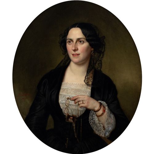 fig 1. Julius Schoppe, Portrait Of A Lady - Antique Oil Painting