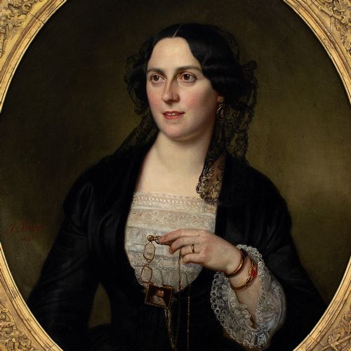 fig 2. Julius Schoppe, Portrait Of A Lady - Antique Oil Painting