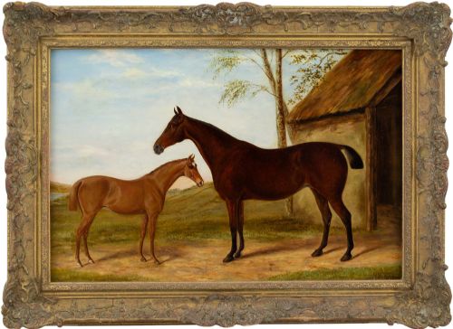 Alfred Moginie Bryant, Mare & Foal in a Landscape - Antique Oil Painting