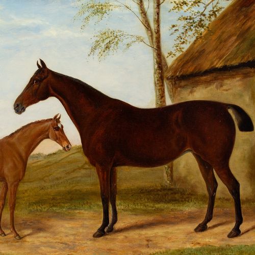 fig 1. Alfred Moginie Bryant, Mare & Foal In A Landscape - Antique Oil Painting