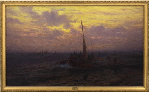 Emil Ekman, Marine Scene with Fishing Boats - Vintage Oil Painting