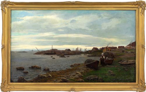 Albert Leopold Rheinemann, Extensive Coastal Scene with Cottages
