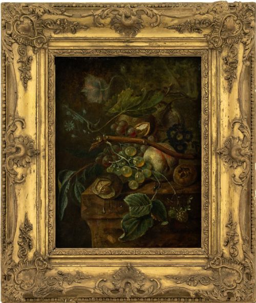 18th-century Flemish Still Life with Fruit, Flowers & Foliage - Antique Oil Painting
