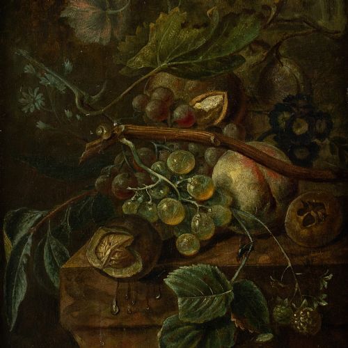fig 2. 18th-Century Flemish Still Life With Fruit, Flowers & Foliage - Antique Oil Painting