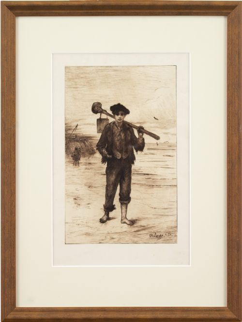 Otto Leyde, Digging for Shellfish - Antique Etching