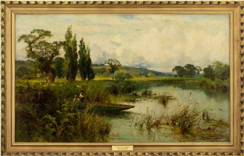 John Horace Hooper, the Silvery Thames, Mapledurham - Antique Oil Painting