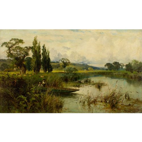 fig 1. John Horace Hooper, The Silvery Thames, Mapledurham - Antique Oil Painting