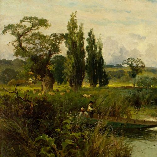 fig 2. John Horace Hooper, The Silvery Thames, Mapledurham - Antique Oil Painting