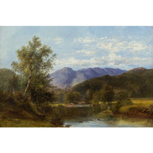 fig 1. James Poole, River Landscape With Distant Hills - Antique Oil Painting