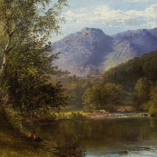 fig 2. James Poole, River Landscape With Distant Hills - Antique Oil Painting