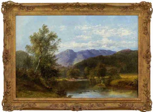James Poole, River Landscape with Distant Hills - Antique Oil Painting