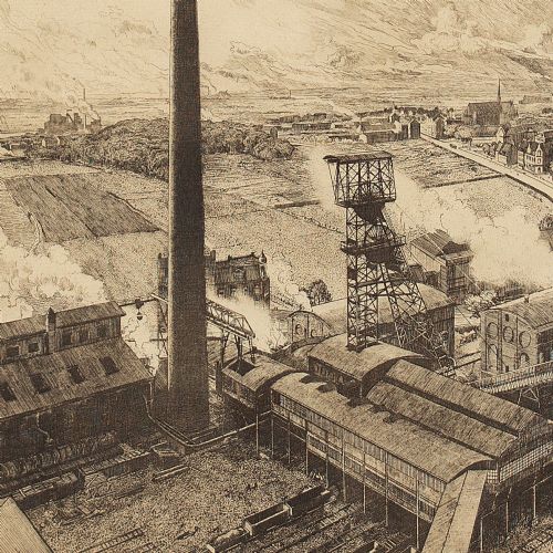 fig 1. Herman Kätelhön, Four Mining Scenes - Antique Etching 