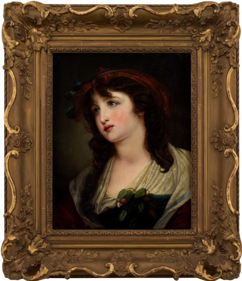 Manner of Jean Baptiste Greuze, Portrait of a Girl - Antique Oil Painting