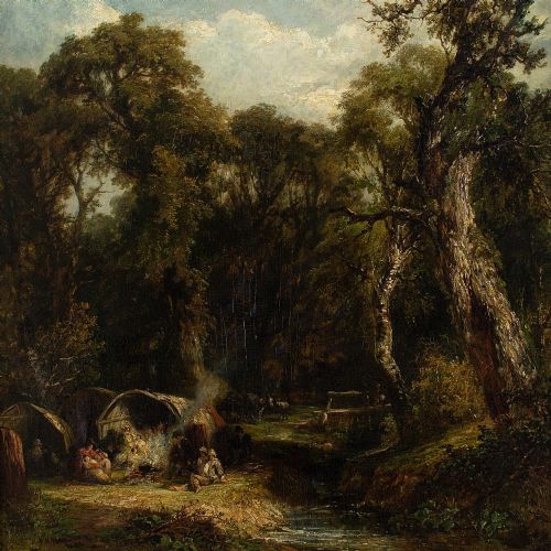 fig 2. Frederick Henry Henshaw, A Gypsy Encampment - Antique Oil Painting
