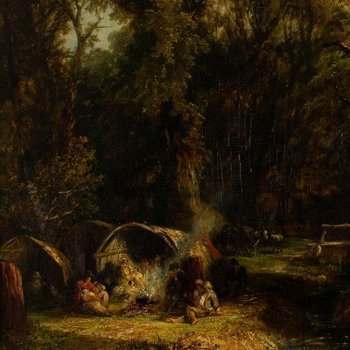 fig 4. Frederick Henry Henshaw, A Gypsy Encampment - Antique Oil Painting