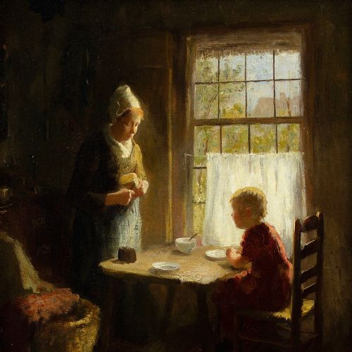 fig 2. Bernard de Hoog, The Evening Meal - Antique Oil Painting