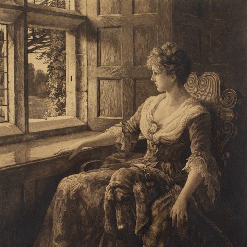 fig 1. Herbert Thomas Dicksee, Anxious Hearts - Antique Etching