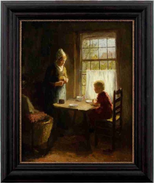 Bernard De Hoog, the Evening Meal - Antique Oil Painting
