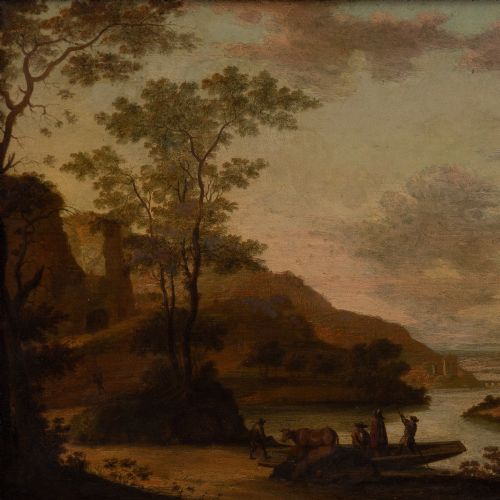 fig 1. Attr. Pieter Nolpe, 17th-Century Dutch Landscape With River - Antique Oil Painting