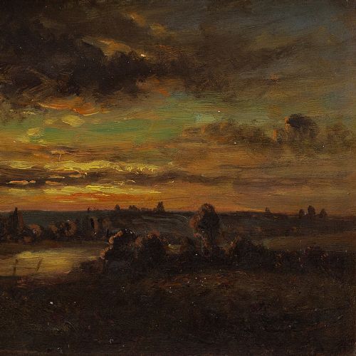 fig 1. Théodore Rousseau (Follower), Sketch, Antique Oil Painting