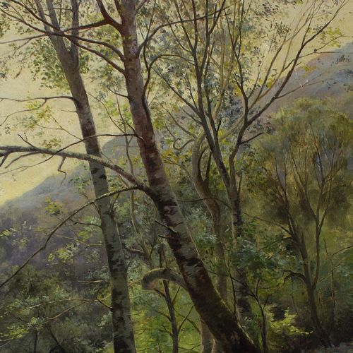 fig 1. 19th-Century Danish School, Forest Landscape With Stream, Antique Oil Painting