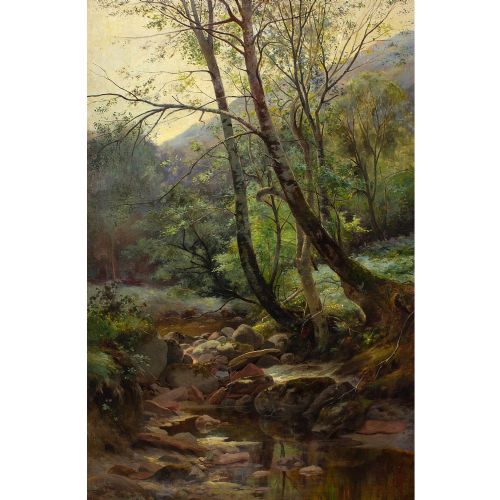 fig 2. 19th-Century Danish School, Forest Landscape With Stream, Antique Oil Painting