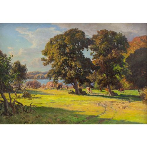 fig 1. Viggo Pedersen, Oak Trees Near Skarridsø On Zealand, Antique Oil Painting