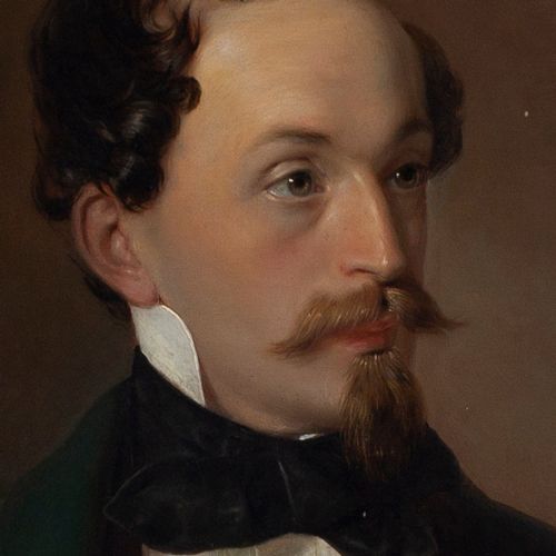 fig 1. 19th-Century Austrian School, Portrait Of A Gentleman With A Bowtie & Gloves, Antique Painting