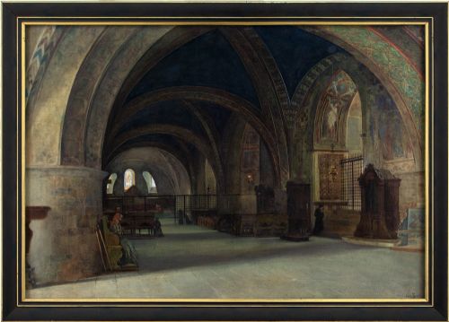 Carlo Ferrari, the Lower Basilica of Saint Francis of Assisi, Italy - Antique Watercolour