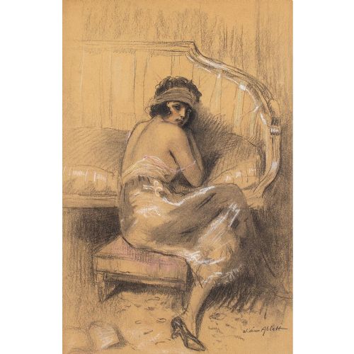 fig 1. William Albert Ablett, In Her Boudoir - Antique Drawing