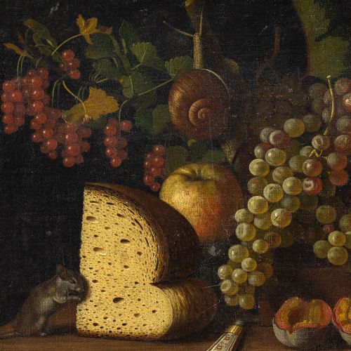 fig 1. 18th-Century Vanitas Still Life With Mouse - Antique Oil Painting