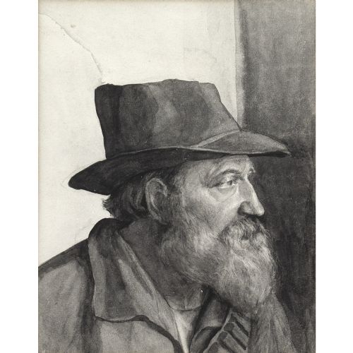 fig 1. Early 20th-Century Scottish School, Portrait Of A Man In A Hat - Antique Drawing