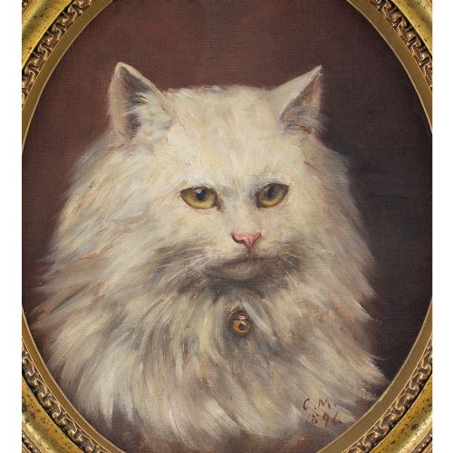 fig 1. Late 19th-Century British School Portrait Of A Cat - Antique Oil Painting