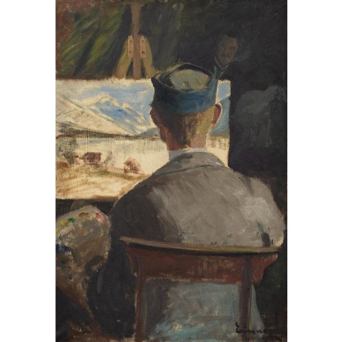 fig 1. Early 20th-Century Swedish School, The Artist At Work - Antique Oil Painting