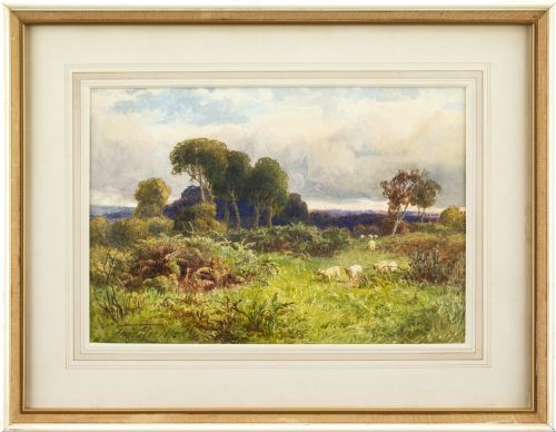 Thomas Pyne, Summer Landscape with Sheep - Antique Watercolour