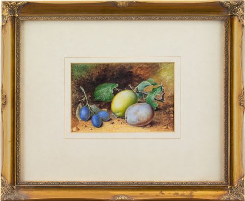 Mary a Hull, Still Life with Damsons & Plums - Antique Watercolour