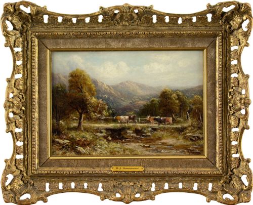 Robert John Hammond, Upland Landscape with Cattle - Antique Oil Painting