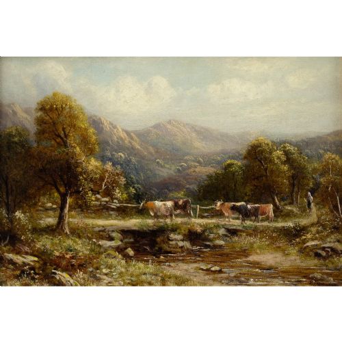 fig 1. Robert John Hammond, Upland Landscape With Cattle - Antique Oil Painting