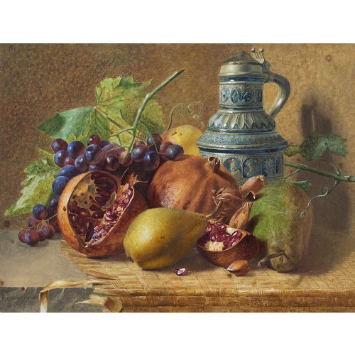 fig 1. W Clansmore, Still Life With Fruit & Jug - Antique Watercolour
