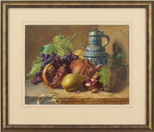 W Clansmore, Still Life With Fruit & Jug - Antique Watercolour