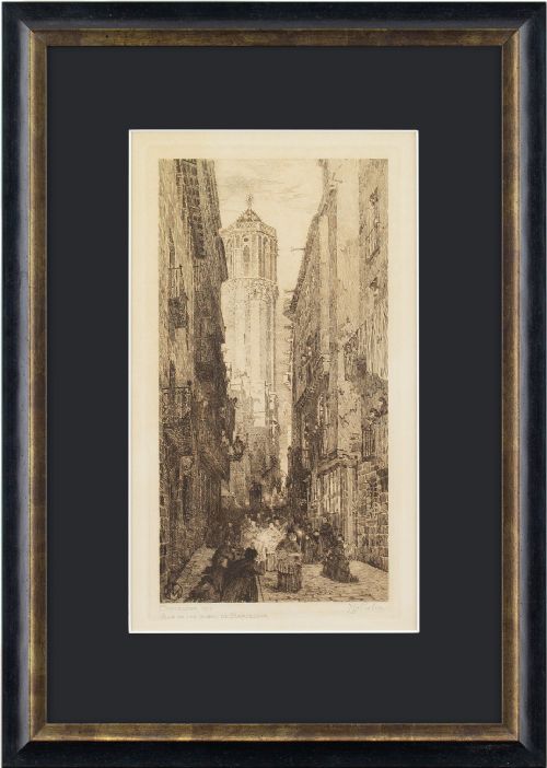 Hjalmar Molin, Calle De Los Condes De Barcelona, Spain - Antique Etching