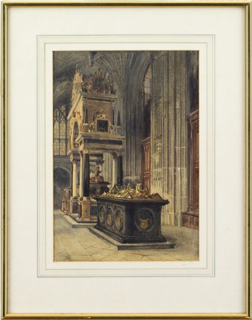Mary Queen of Scots’ Tomb, Westminster Abbey, London - Antique Watercolour