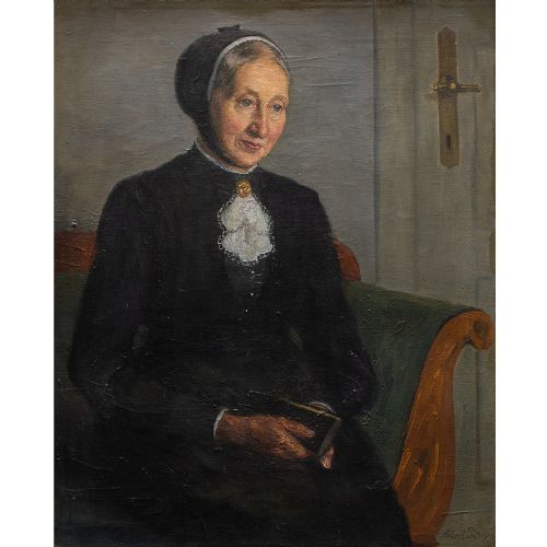 fig 1. Albert Petersen, Portrait Of An Older Lady, Antique Oil Painting