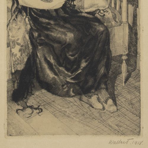 fig 2. Axel Wallert, Seated Woman With Mandolin - Antique Etching