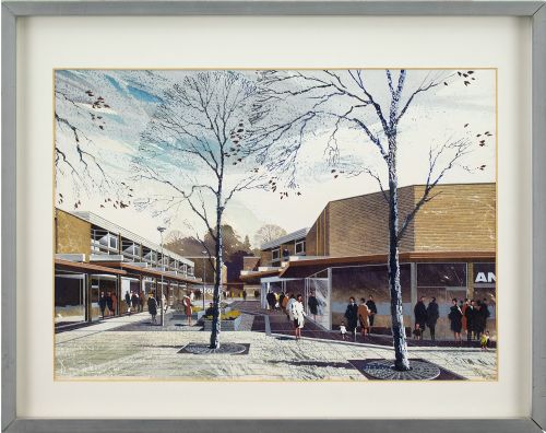 1960s British School Architectural Drawing - Acrylic and Watercolour