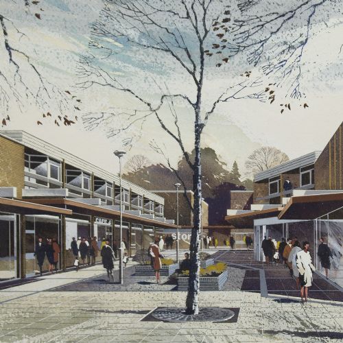 fig 1. 1960s British School Architectural Drawing - Acrylic and watercolour