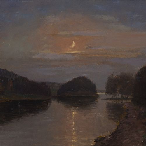 fig 1. Erik Abrahamson, Nocturne With River Landscape - Antique Oil Painting